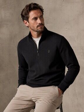 DKNY Black Men mock Neck Sweater Pullover 1/4 Zip Clean fit Capsule Wardrobe
